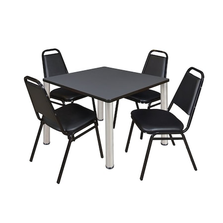 Kee Kee Square Table & Chair Set, Wood, Metal, Vinyl Top, Grey TB3636GYBPCM29BK